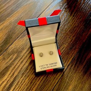 Diamond and sterling silver stud earrings